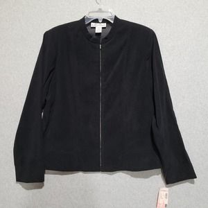 Dressbarn Jacket Womens Large Full Zip Black Long Sleeve Stretch